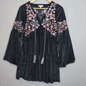 Velzera Women's Embroidered Tunic Mini Dress Beach Boho Tassel Sz Small